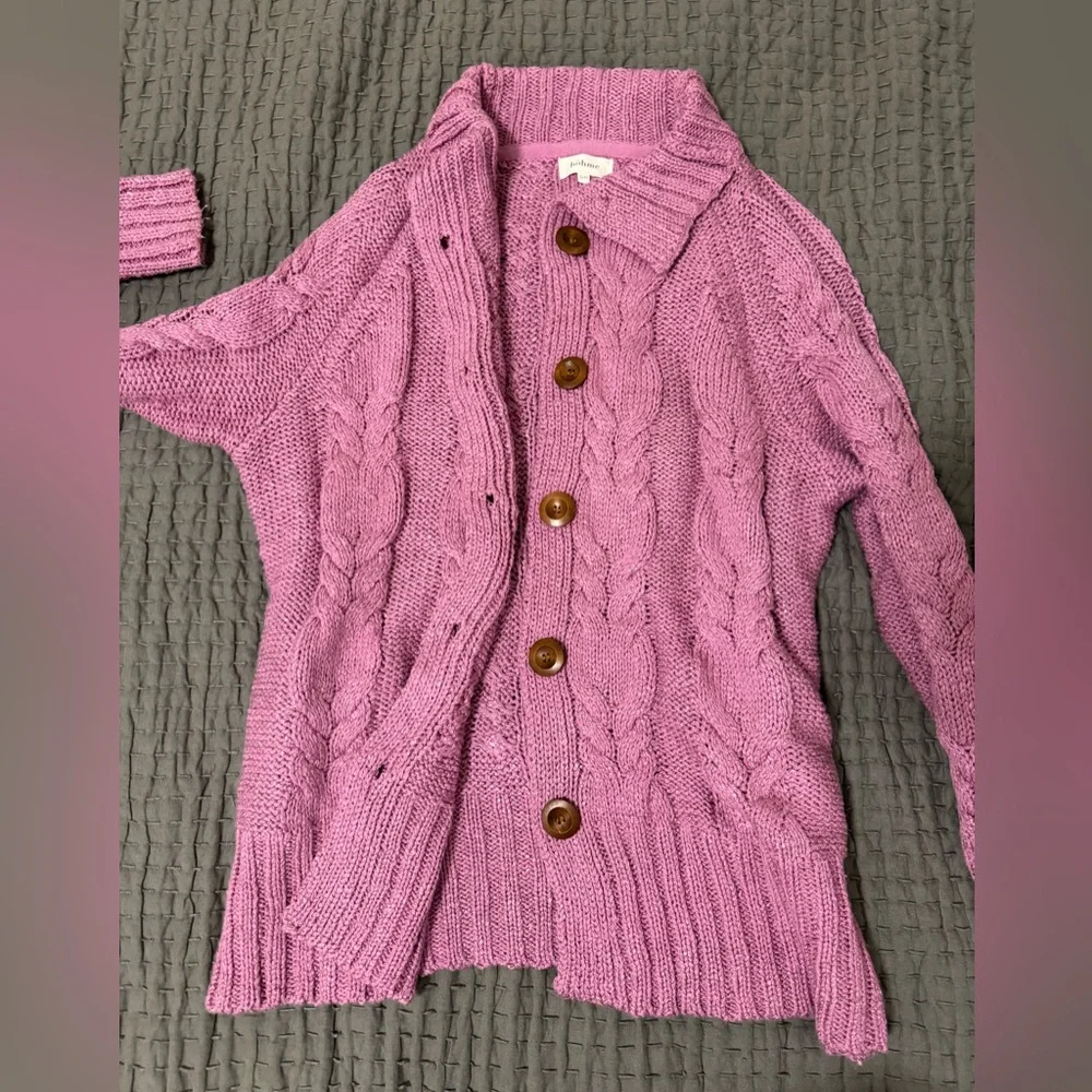 Bohme Womens Pink Chunky Cableknit Cardigan Sweater - Picture 4 of 7